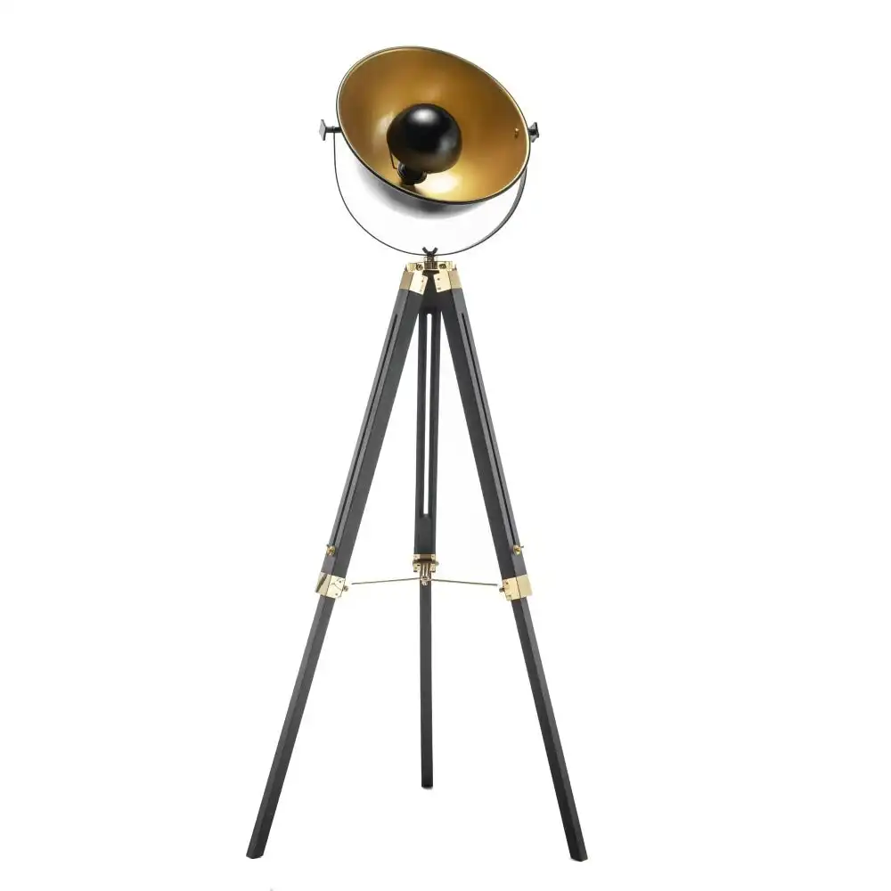 New Oriental Aizen Tripod Spotlight Height Adjustable Floor Lamp Bowl Shade - Black/Gold