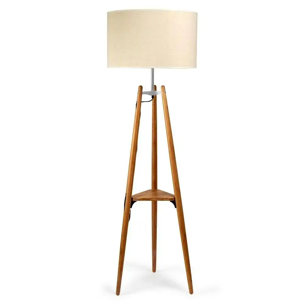 New Oriental Olly Classic Wooden Tripod Floor Lamp Fabric Shade - Natural
