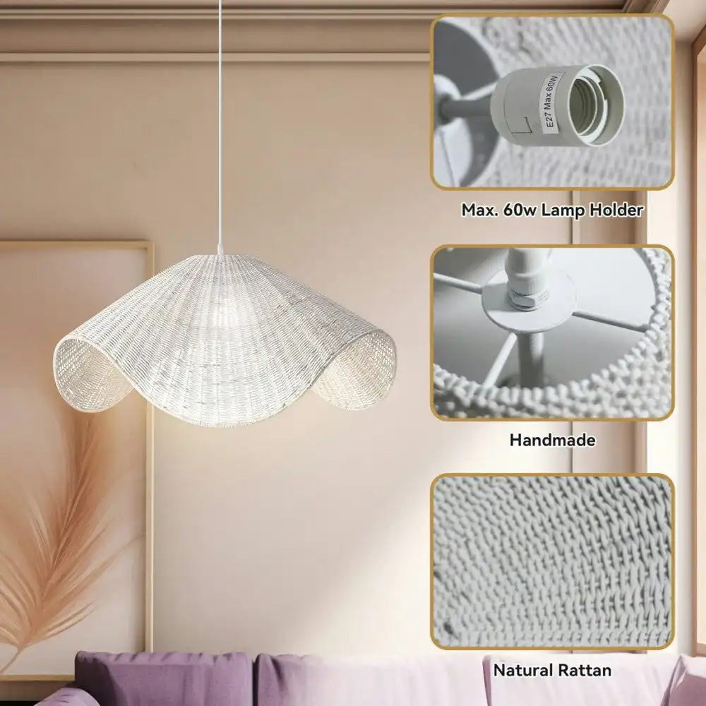 McLean Rattan Modern Elegant Pendant Lamp Ceiling Light - White