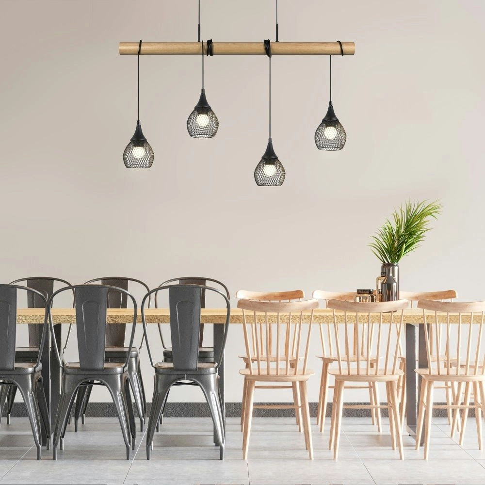 Vienna Wooden Hanging Pendant Lamp Four Lights - Black