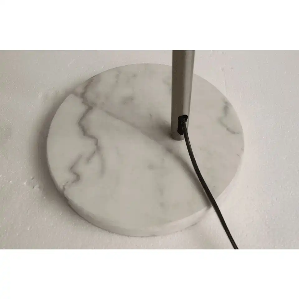 Pino Arc Floor Lamp Satin Chrome Metal Body Marble Base - White Shade