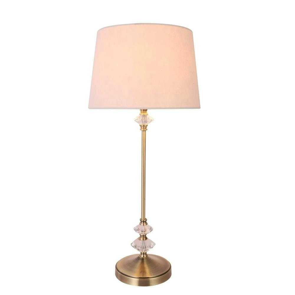 Moon Modern Crystal Table Lamp Antique Brass Base - White