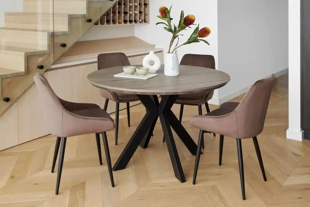 Raimon Furniture Oriel Round Dining Table 120cm - Black Metal Frame - Grey Oak