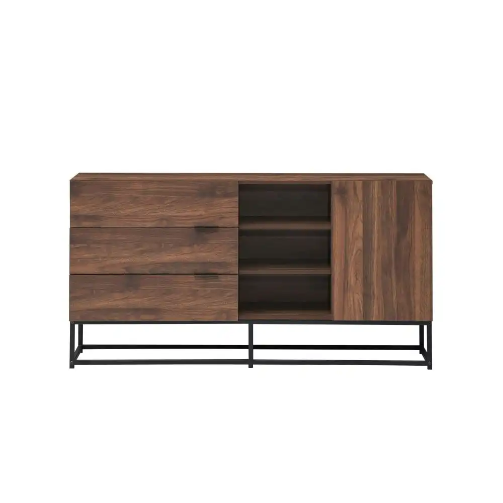 Design Square Malachi Sideboard Buffet Unit Storage Cabinet W/ 1-Door 3-Drawers - Walnut/Black