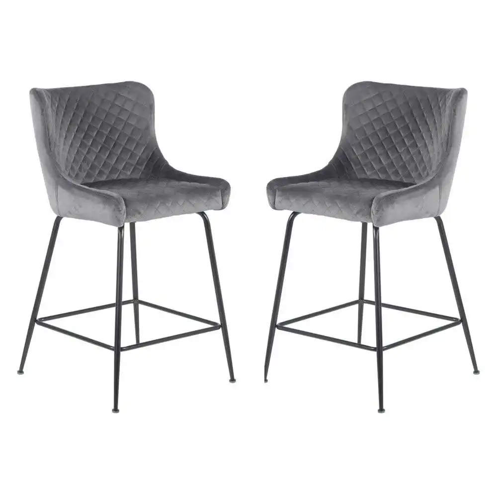 Raimon Furniture Set of 2 Lesley Velvet Fabric Kitchen Counter Bar 66cm - Grey