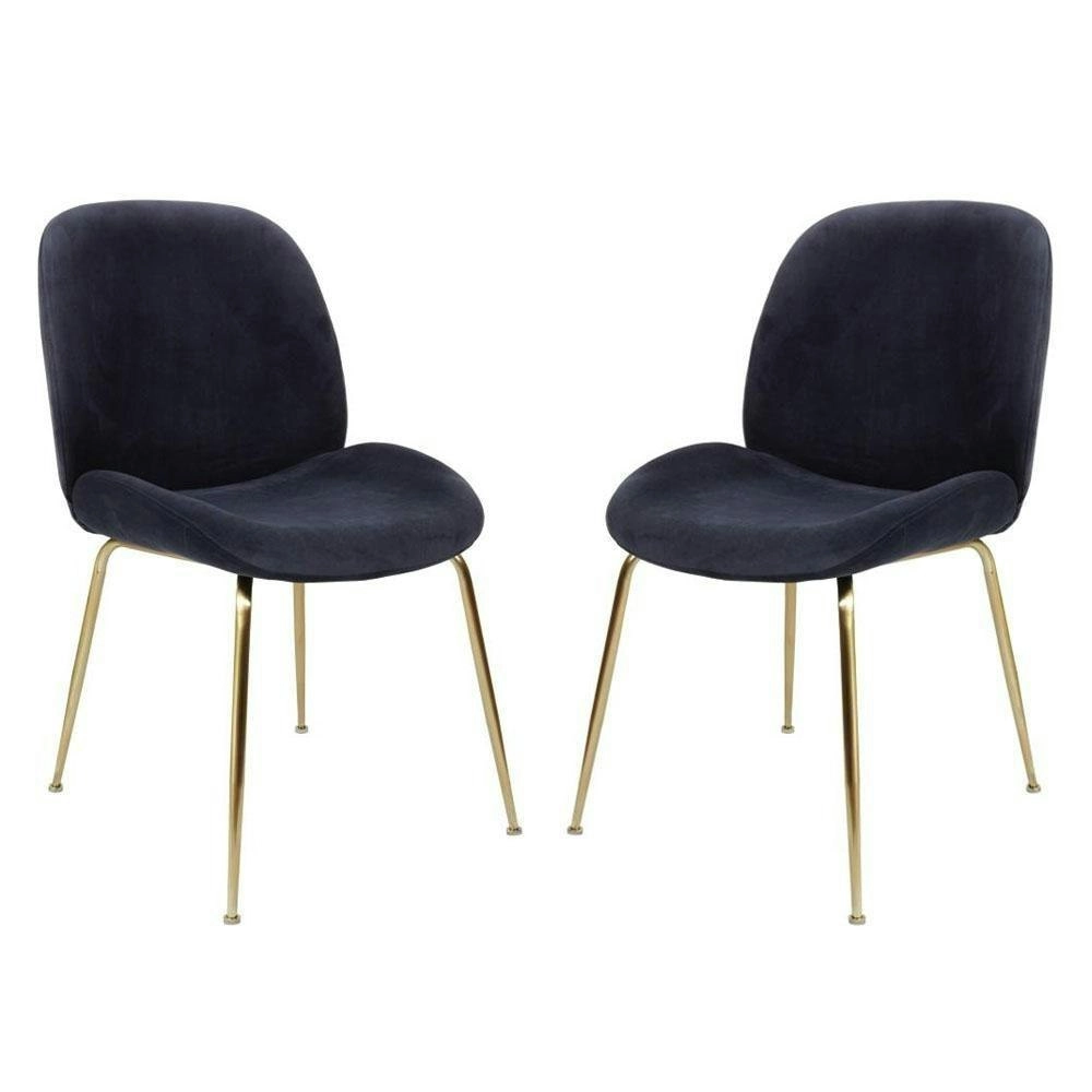 Raimon Furniture Set of 2 Casa Velvet Fabric Dining Chair - Gold Legs - Ink