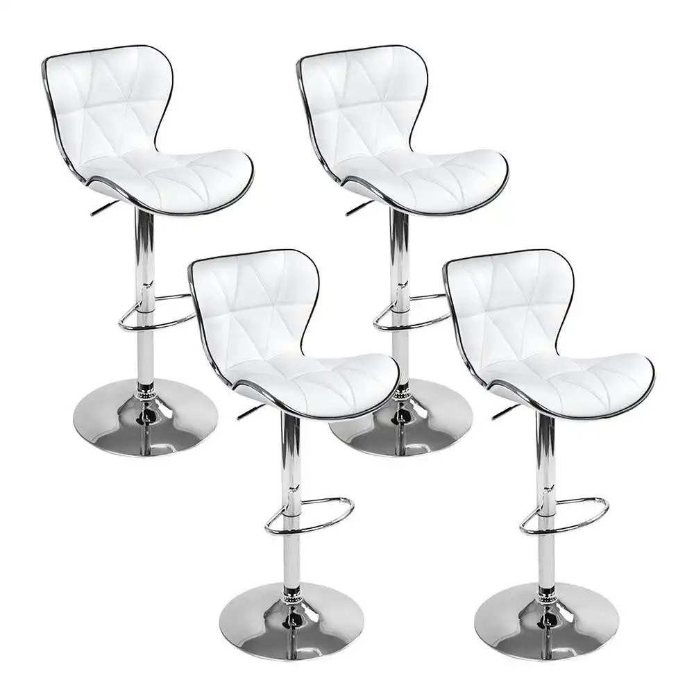 Set of 4 PU Leather Patterned Bar Stools - White and Chrome