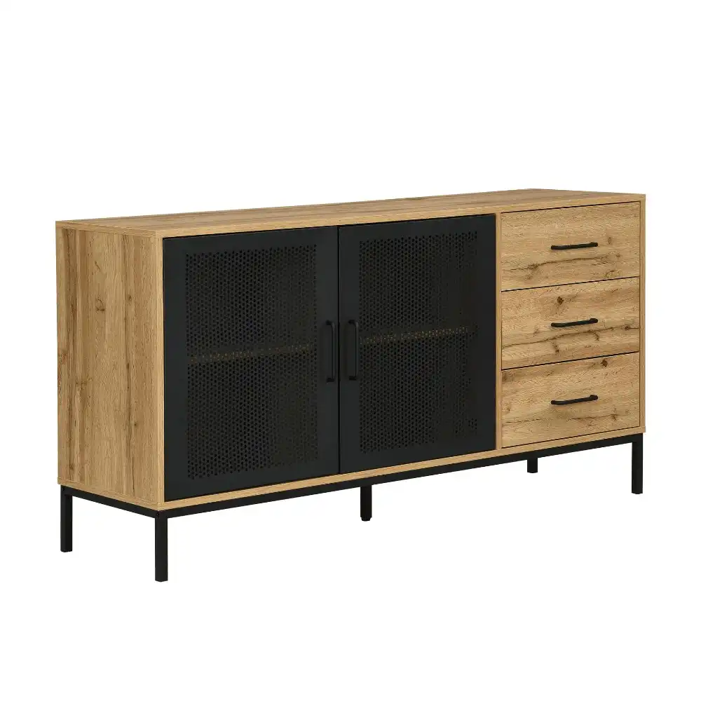 Design Square Nia Buffet Unit Sideboard Storage Cabinet W/ 2-Doors 3-Drawers - Oak/Black