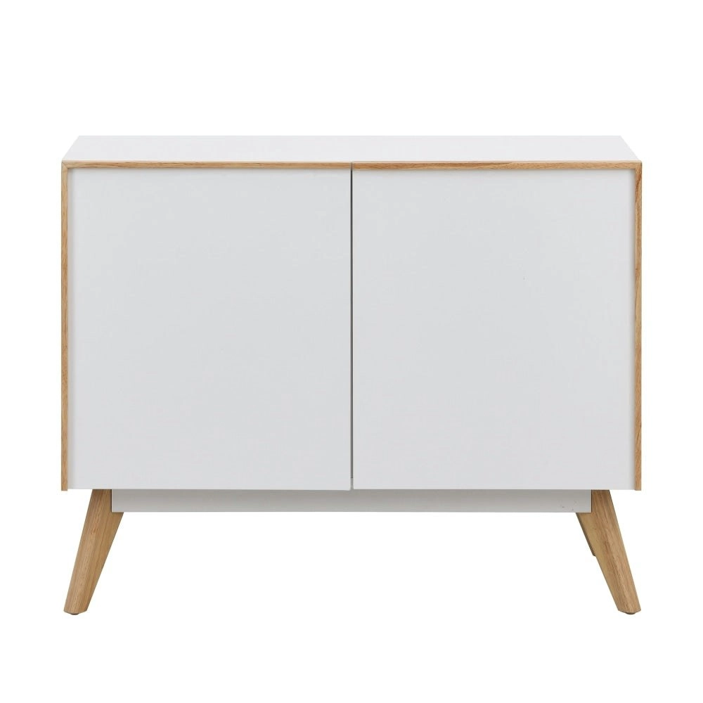 Design Square Autumn Scanvinadian Small Sideboard Buffet Unit Storage Cabinet W/ 2-Doors - White/Oak