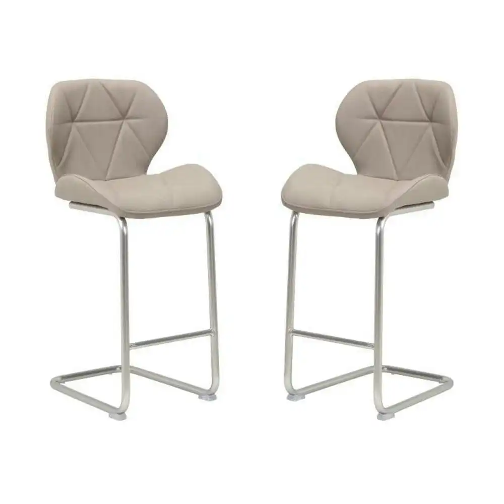 Raimon Furniture Set of 2 Terry Faux Leather Bar Stool 66cm - Brushed Stainless Legs - Cappuccino