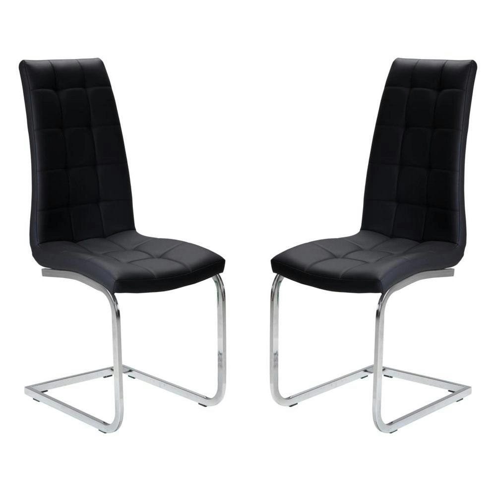 Raimon Furniture Set of 2 Hanson Faux Leather Dining Chair - Chrome Legs - Black