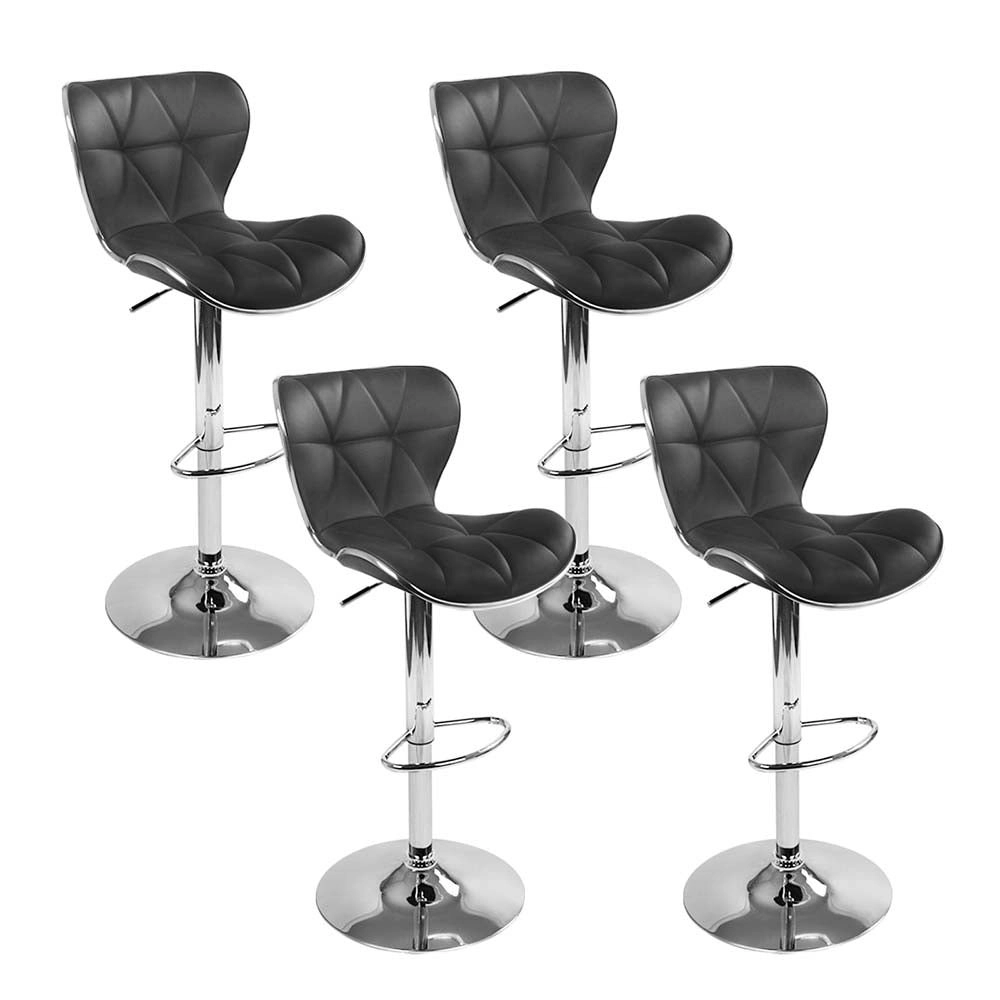 Set of 4 PU Leather Patterned Bar Stools - Black and Chrome