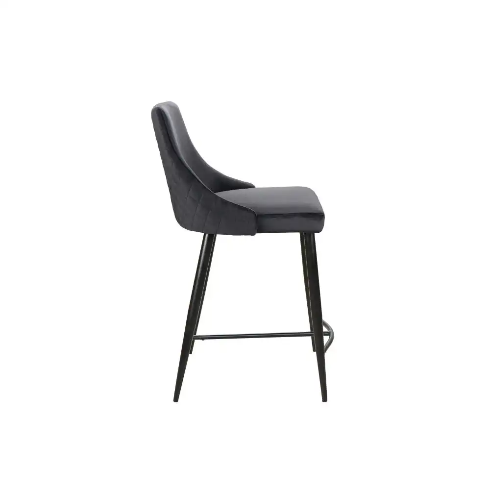 Raimon Furniture Set Of 2 Valor Velvet Fabric Kitchen Counter Bar Stool Metal Legs - Black