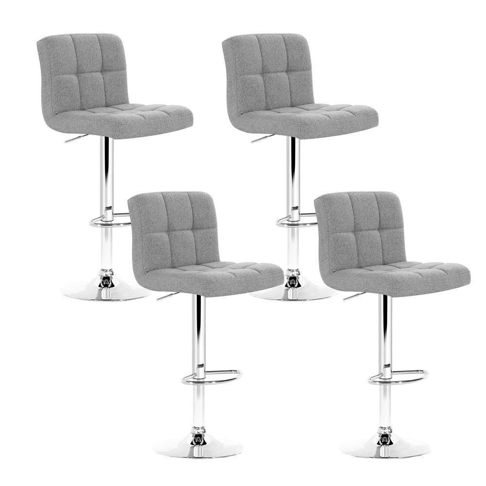 Set of 4 Fabric Swivel Bar Stools - Grey