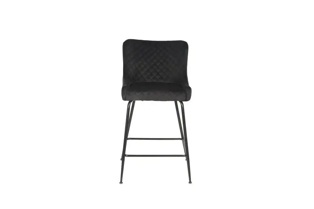 Raimon Furniture Set of 2 Lesley Velvet Fabric Kitchen Counter Bar Stool 66cm - Black