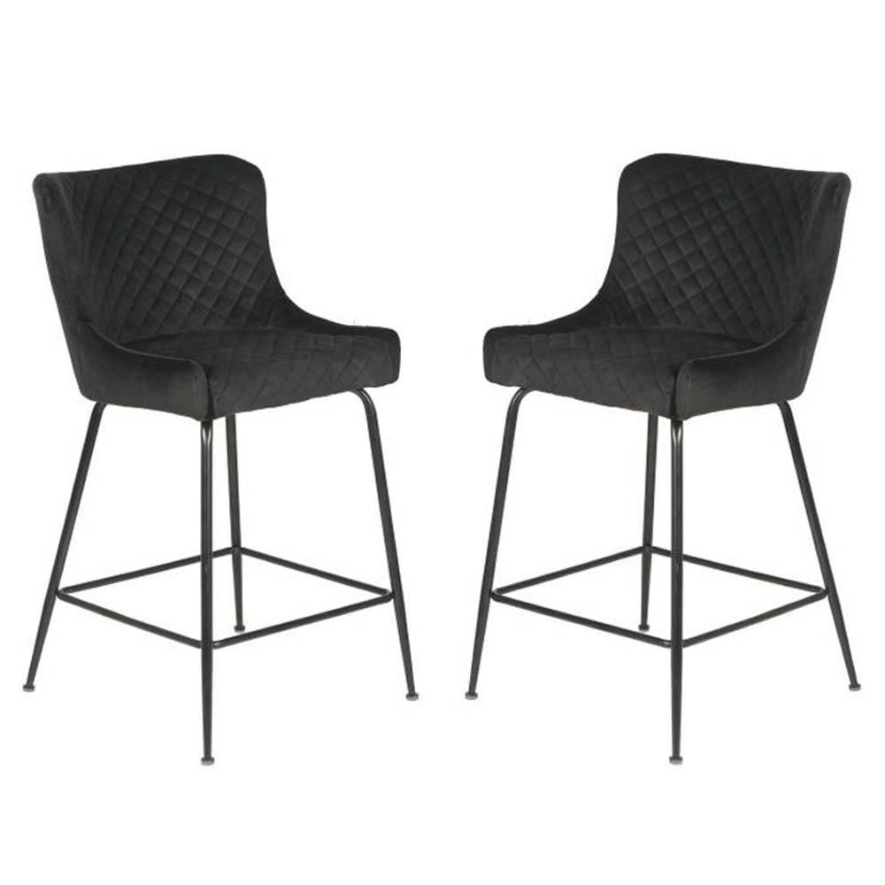 Raimon Furniture Set of 2 Lesley Velvet Fabric Kitchen Counter Bar Stool 66cm - Black