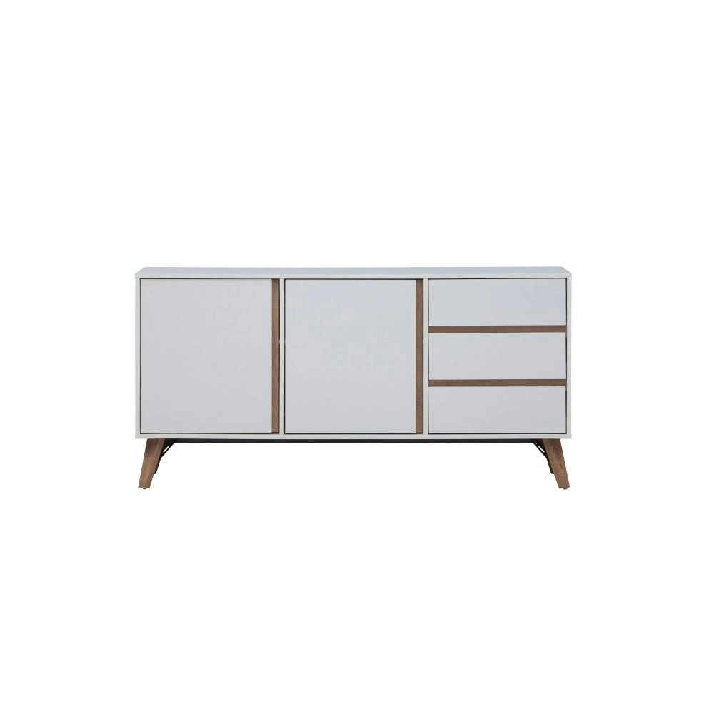 Design Square Sanford Buffet Unit Sideboard Storage Cabient W/ 2-Doors 3-Drawers - White/Oak