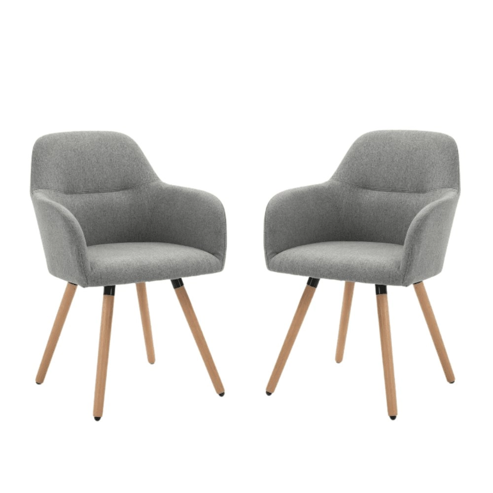 HomeStar Set Of 2 Verona Fabric Dining Chair Wooden Legs - Grey