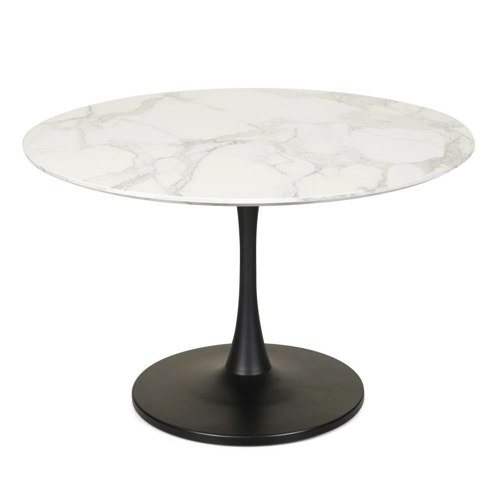 Raimon Furniture Cecil Round Dining Table Marble Effect 120cm - Matte Black Frame - White Sevella