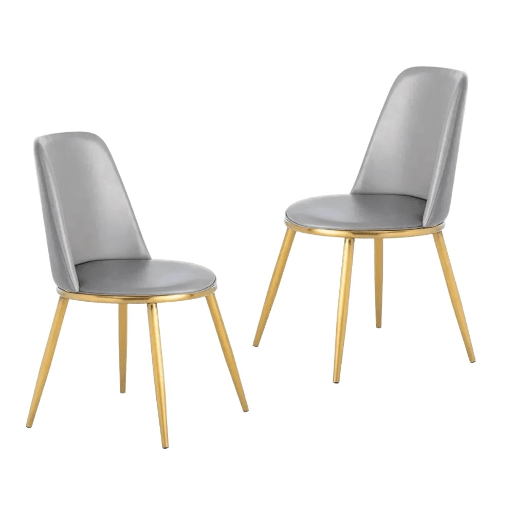 Our Home Set Of 2 Tobias Modern PU Leather Dining Chair - Grey & Gold