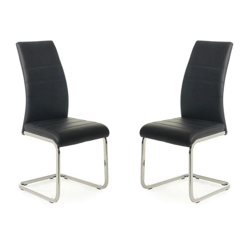 Raimon Furniture Set of 2 Giara Faux Leather Dining Chair Chrome Legs - Black