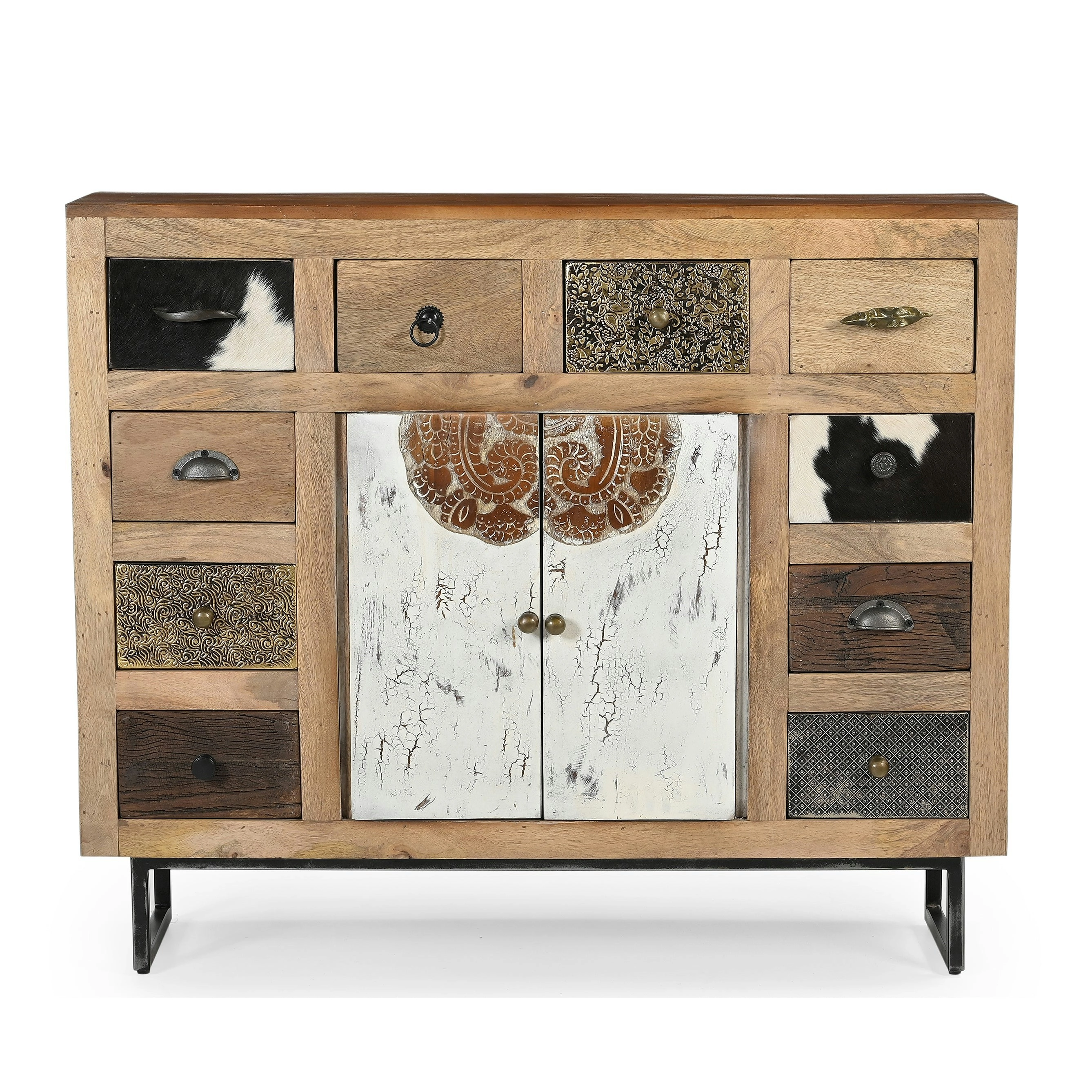 Michelle Chest of Drawers Sideboard Storage Cabinet Cowhide Patchwork