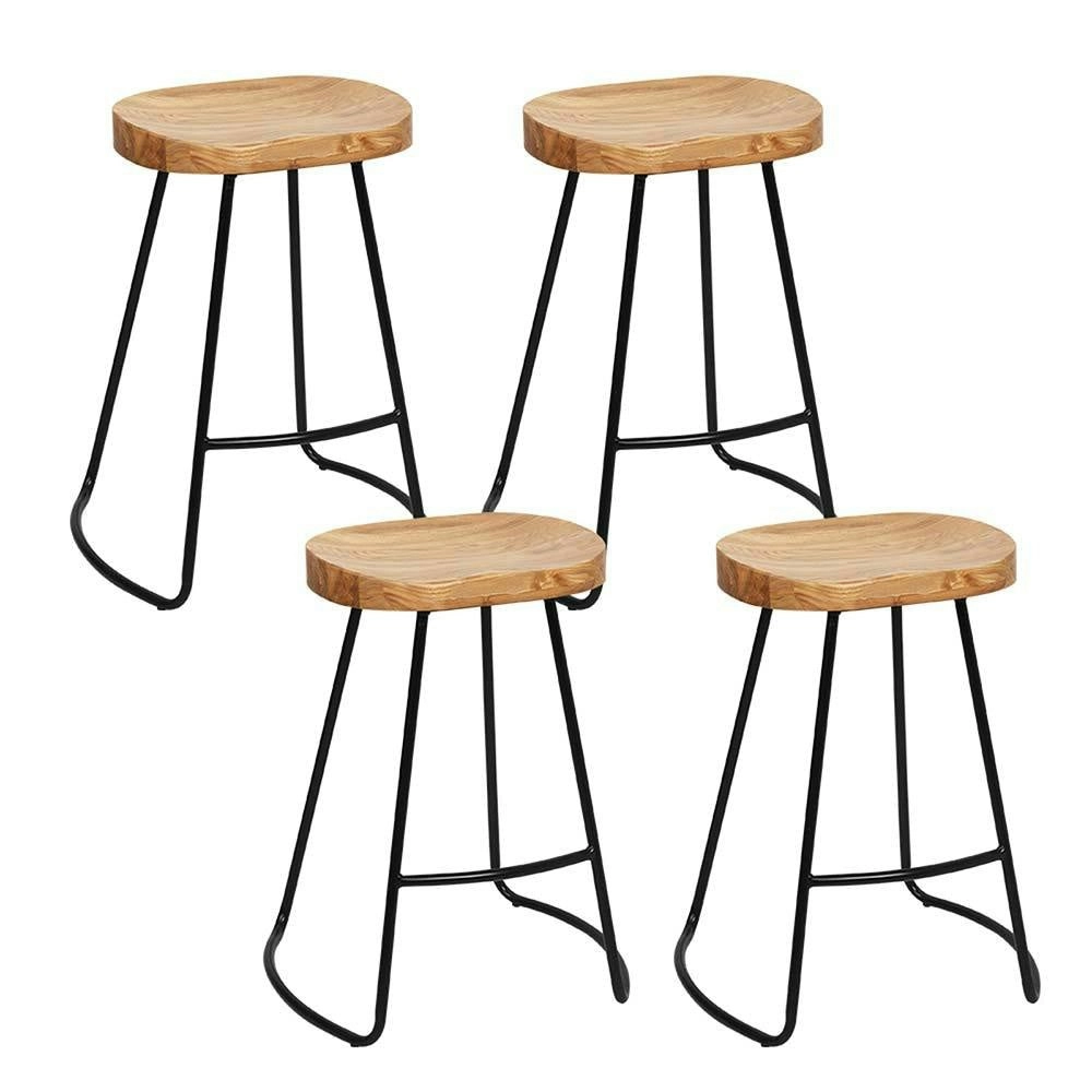 Set of 4 Elm Wood Backless Bar Stools 65cm - Black and Light Natural