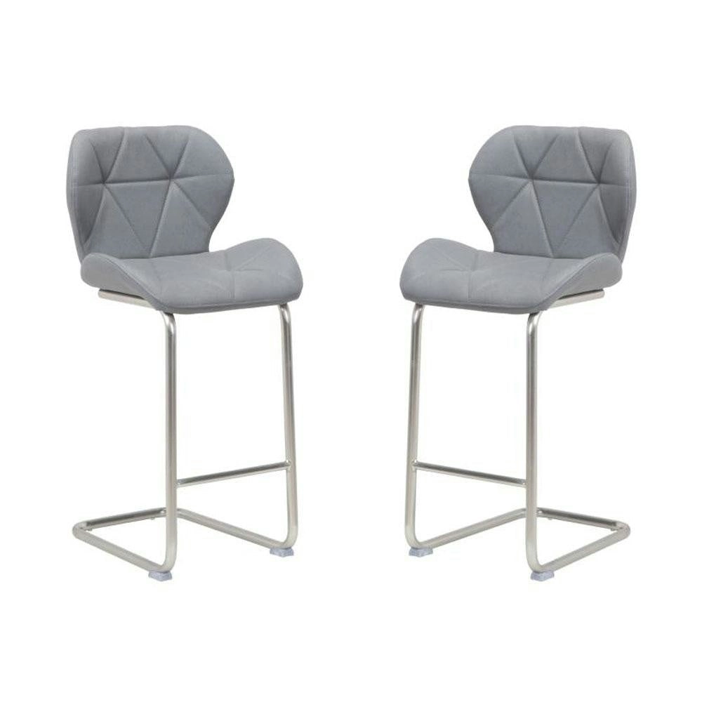 Raimon Furniture Set of 2 Terry Faux Leather Bar Stool 66cm - Brused Stainless Legs - Grey