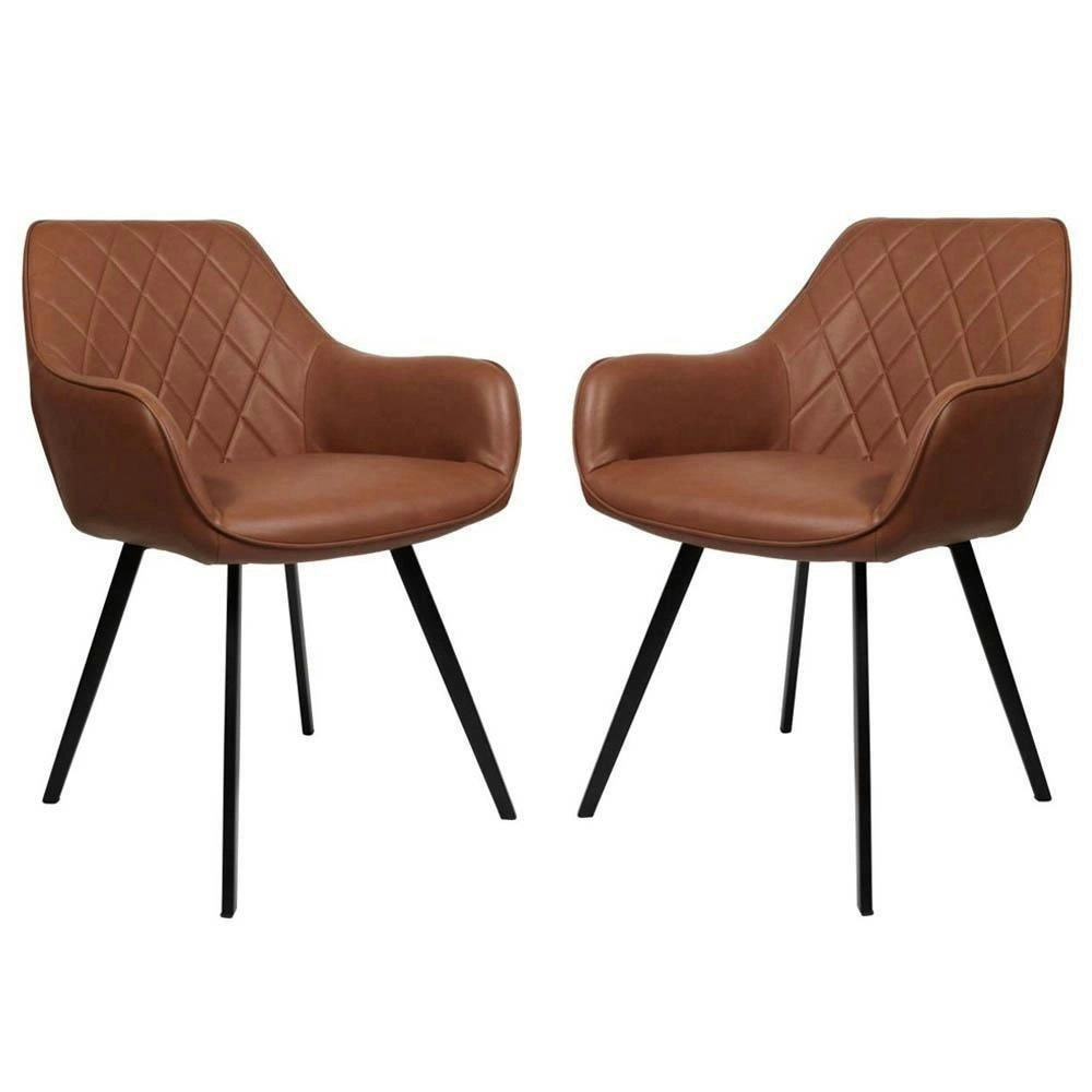 Raimon Furniture Set of 2 Xena Eco Leather Dining Chair Black Metal Legs - Vintage Cognac