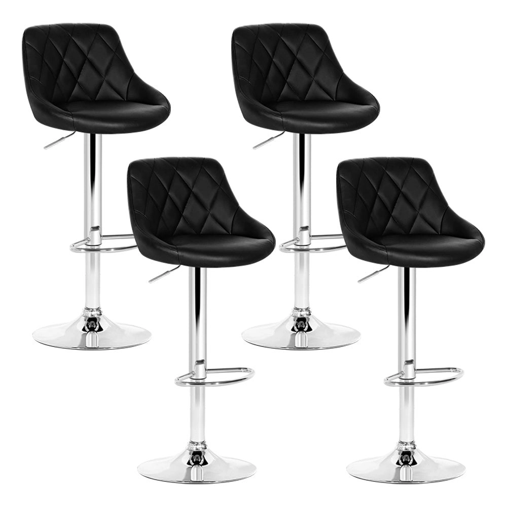 Set of 4 Bar Stools PU Leather Diamond Style - Black