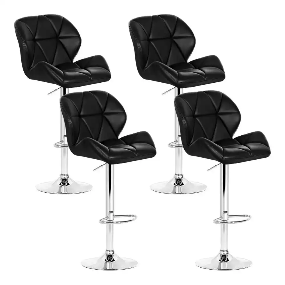 Set of 4 Kitchen Bar Stools - Black and Chrome