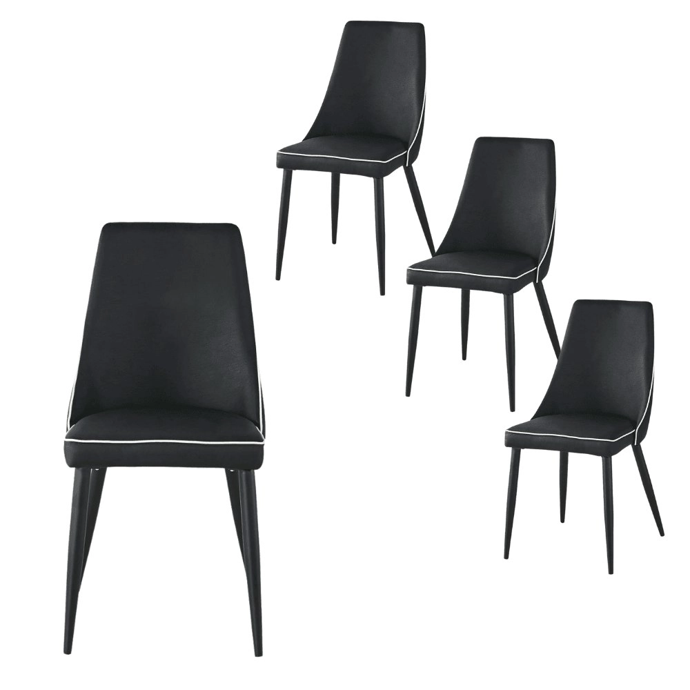 Our Home Set Of 4 Dona PU Leather Dining Chair W/ Metal Legs - Black