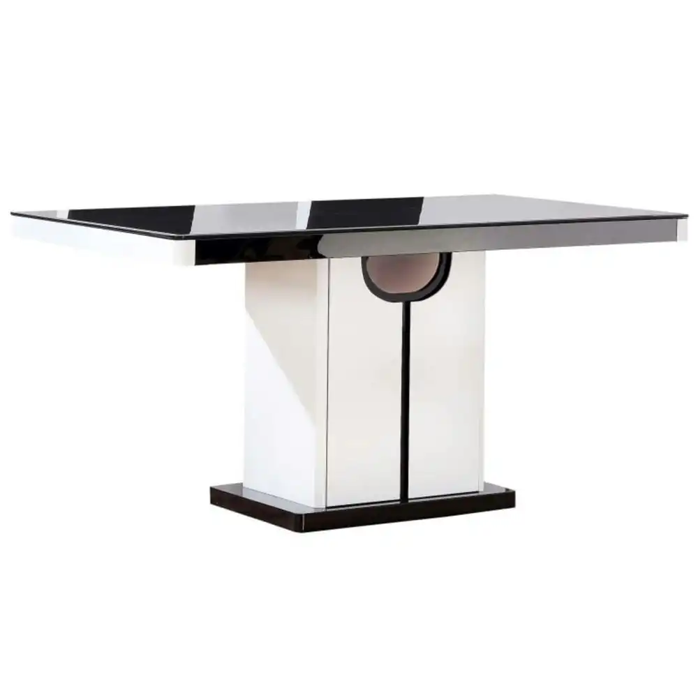 Gisella Luxury Rectangular Tempered Glass Wooden Dining Table 150cm - Black & White