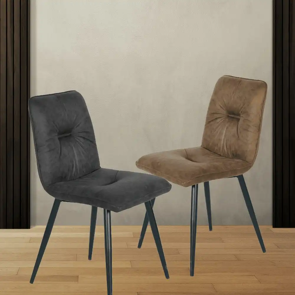 HomeStar Set Of 4 Midash Vintage Fabric Dining Chair Powdercoated Metal Legs - Charcoal