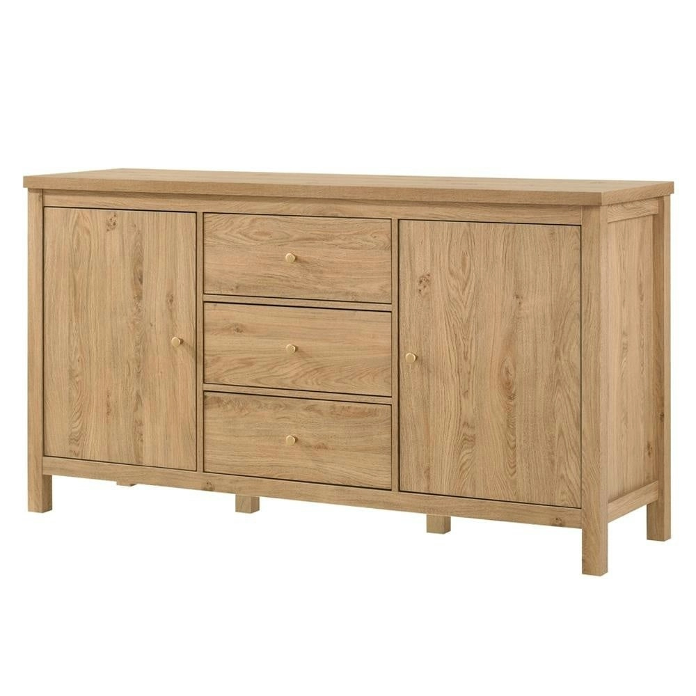 Design Square Kayle Classic Scandinavian Sideboard Buffet Unit Storage Cabinet - Oak