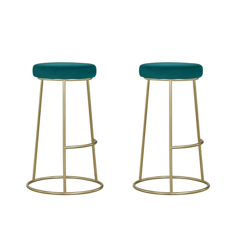 HomeStar Set of 2 Xyla Velvet Fabric Kitchen Bar Stool - Gold Metal Frame - Green