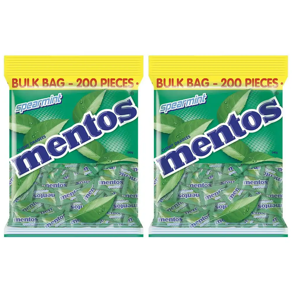 400pc Mentos 1.08kg Single Serve Pillowpack Spearmint Bulk Bag Confectionery