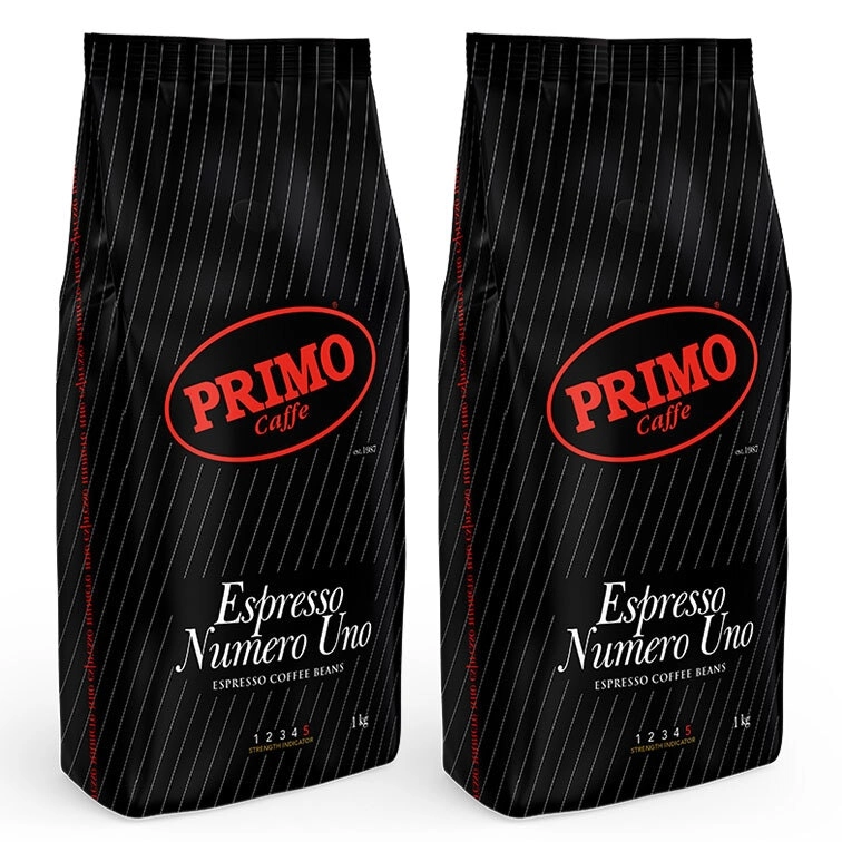 2x Primo Caffe Espresso Numero Uno 1kg Coffee Beans Dark Roast Intst 5 Hot Drink