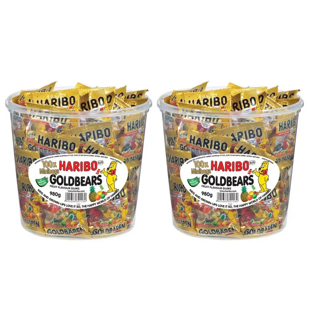 2x 100PK Mini Bag Haribo Goldbears Mini Bags Bucket 980g Gummy