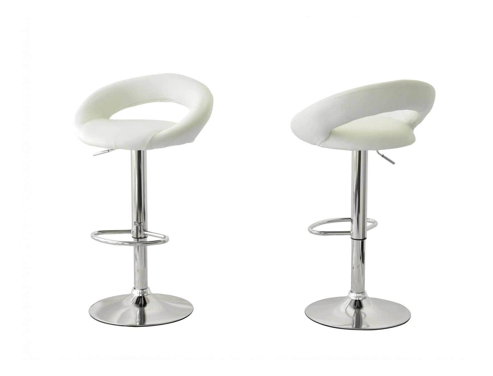 2 Curve Leather Barstools (White) w/ Adjustable Height, 78-99cm