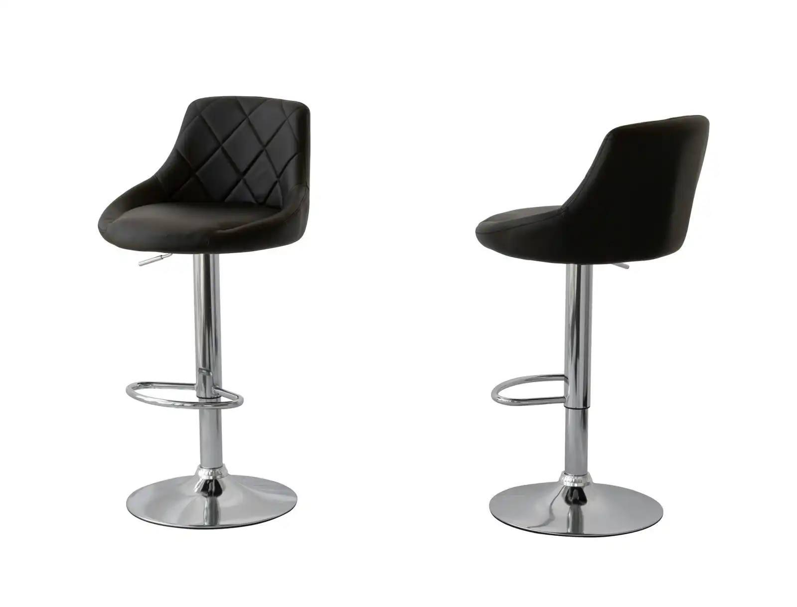 2 Diamond Style Padded Leather Barstools (Black) w/ Adjustable Height