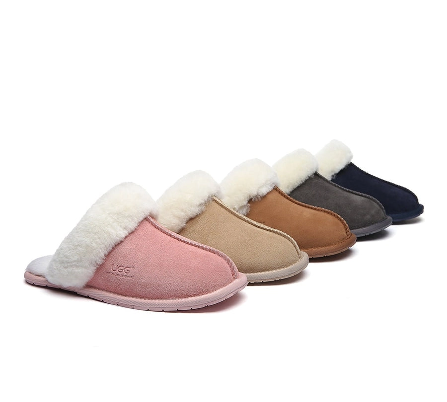 Australian Shepherd® Premium Sheepskin Wool Unisex Scuff Ugg Slippers Rosa Water Resistant