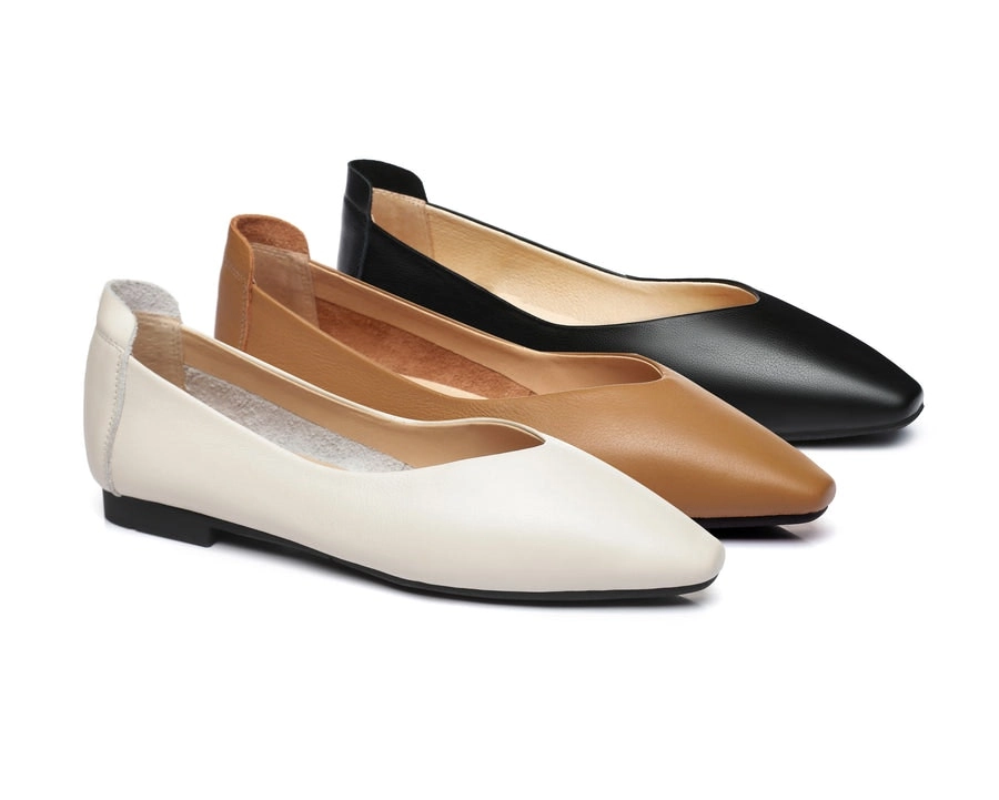 UGG Australian Shepherd Pointed Toe Ballet Leather Flats Everly