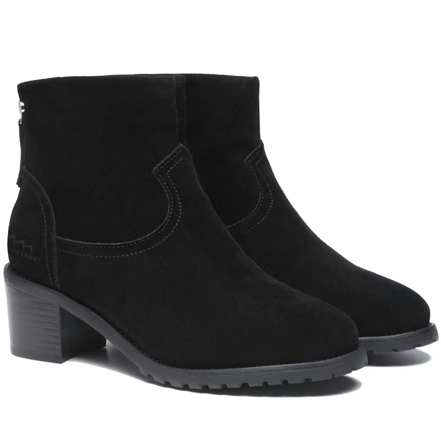 Tarramarra Black Leather Zipper Ankle Heel Boots Women Galena