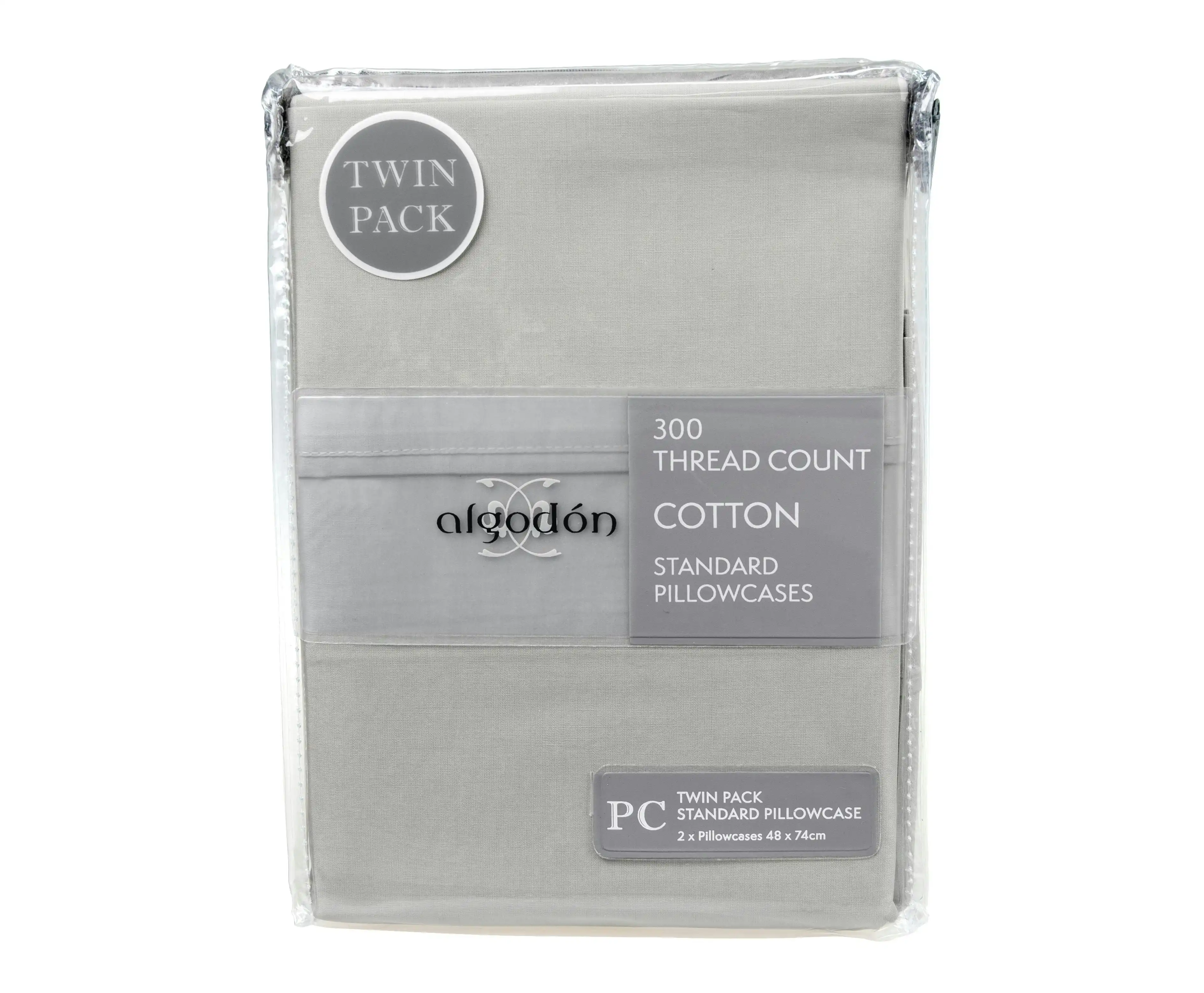 ALGODON "300TC Cotton" TWIN PACK PILLOWCASE SILVER