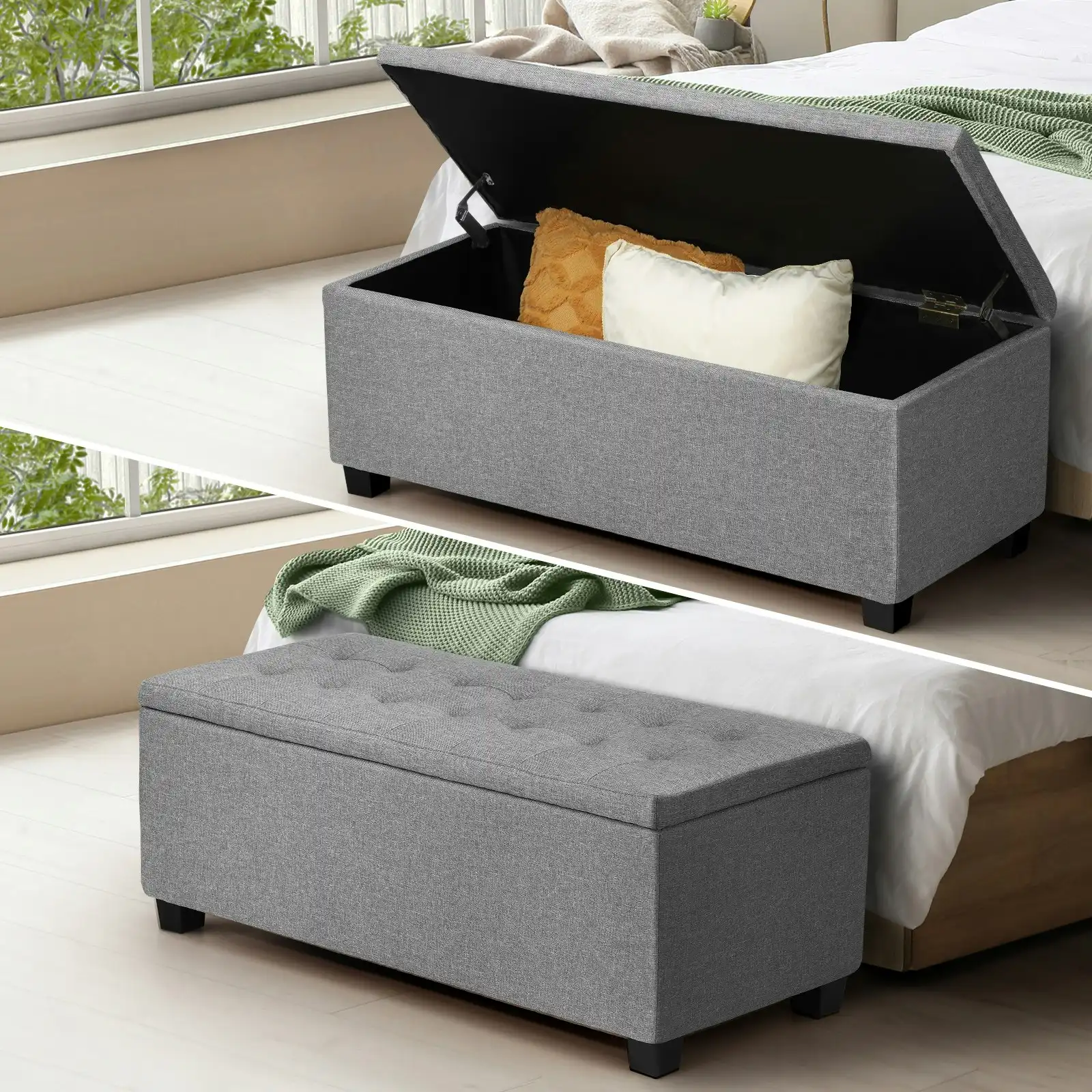 Artiss Storage Ottoman Blanket Box Linen Foot Stool Rest Chest