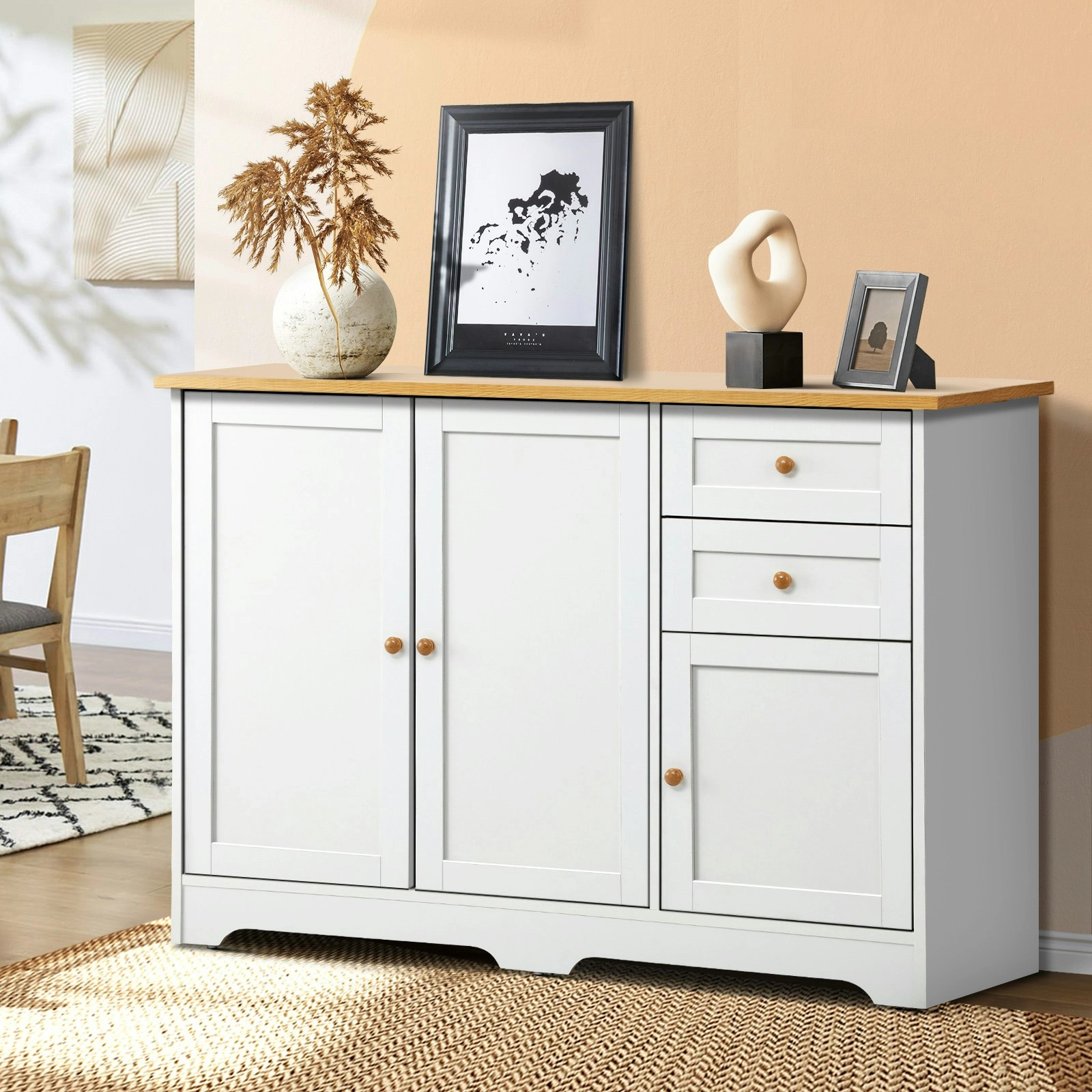 Oikiture Buffet Sideboard Storage Cabinet Cupboard Hallway Kitchen Drawers Table