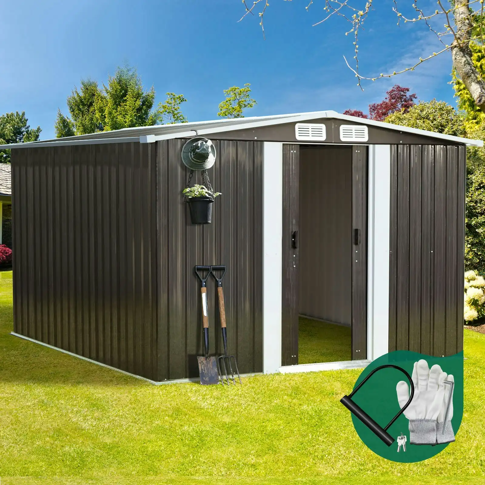 Livsip Garden Shed Outdoor Storage Sheds 2.57x2.05M Workshop Cabin Metal House