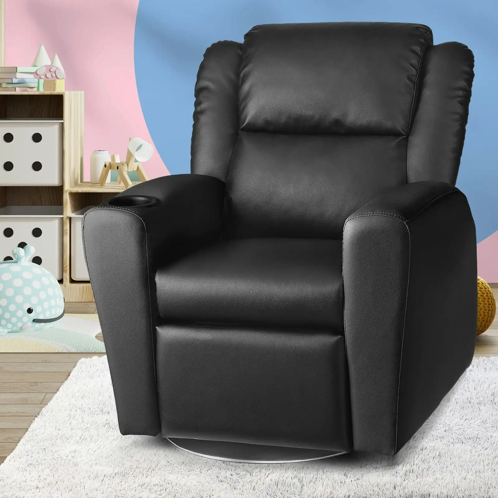 Oikiture Kids Recliner Chairs Rotatable Sofa Children Lounge PU Couch Armchair
