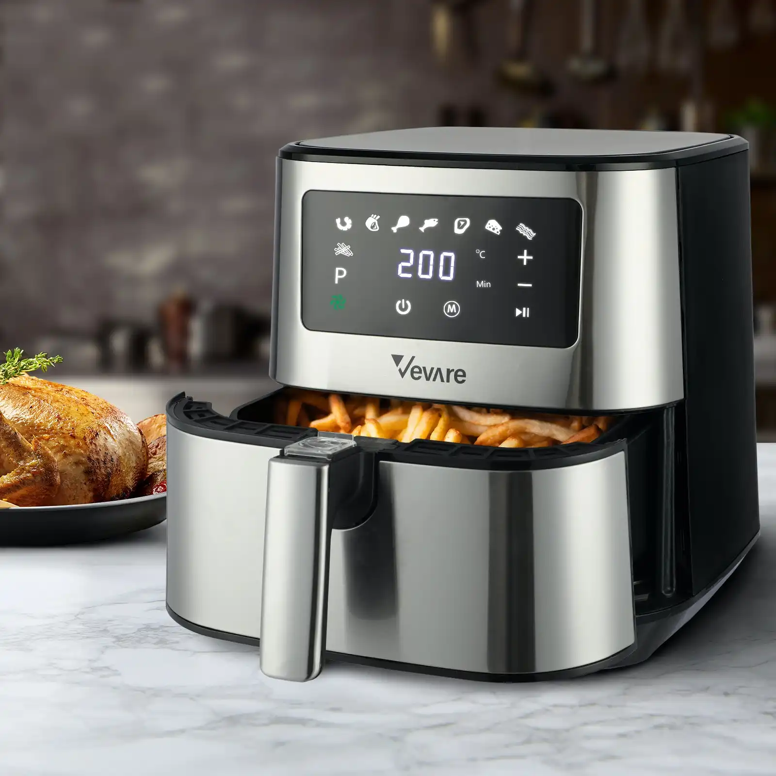 EUROCHEF 10L Electric Digital Air Fryer with Rotisserie, Rotating Fry  Basket, Rack and Tongs, White